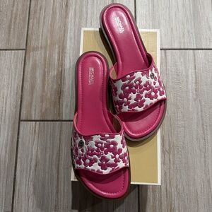 Michael Kors Hannah Sequined Floral Print Pink Slide Sandal
